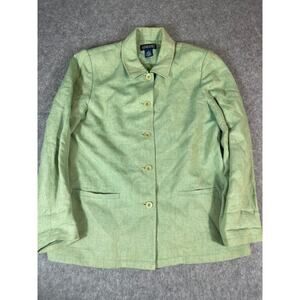 Vintage Land's End Linen Coats Jacket Womens 10 Green Button Up Casual Preppy